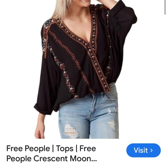 Free People Crescent Moon Embroidered Beaded Top - Picture 1 of 12